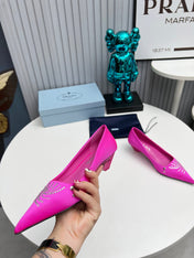 PRADA 26S POINTED TOE PUMPS 40MM IN FUCHSIA PINK SATIN CRYSTAL EMBELLISHED
