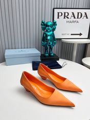 PRADA 26S POINTED TOE PUMPS 40MM IN ORANGE SATIN