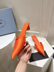 PRA POINTED-TOE MULES BRIGHT ORANGE SATIN