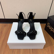 BALMAIN 26S BRAIDED-STRAP HIGH-HEEL SANDALS 95 MM IN BLACK CALFSKIN