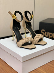 BALMAIN 26S BRAIDED-STRAP HIGH-HEEL SANDALS 95 MM IN BEIGE CALFSKIN