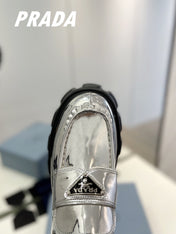 PRA BRUSHED LEATHER MONOLITH LOAFERS SILVER