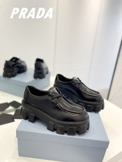 PRA MONOLITH LACE-UP LOAFERS BLACK CALFSKIN
