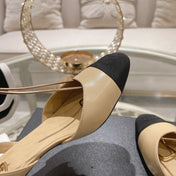 high slingbacks beige black lambskin grosgrain