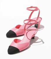 high slingbacks pink black grosgrain