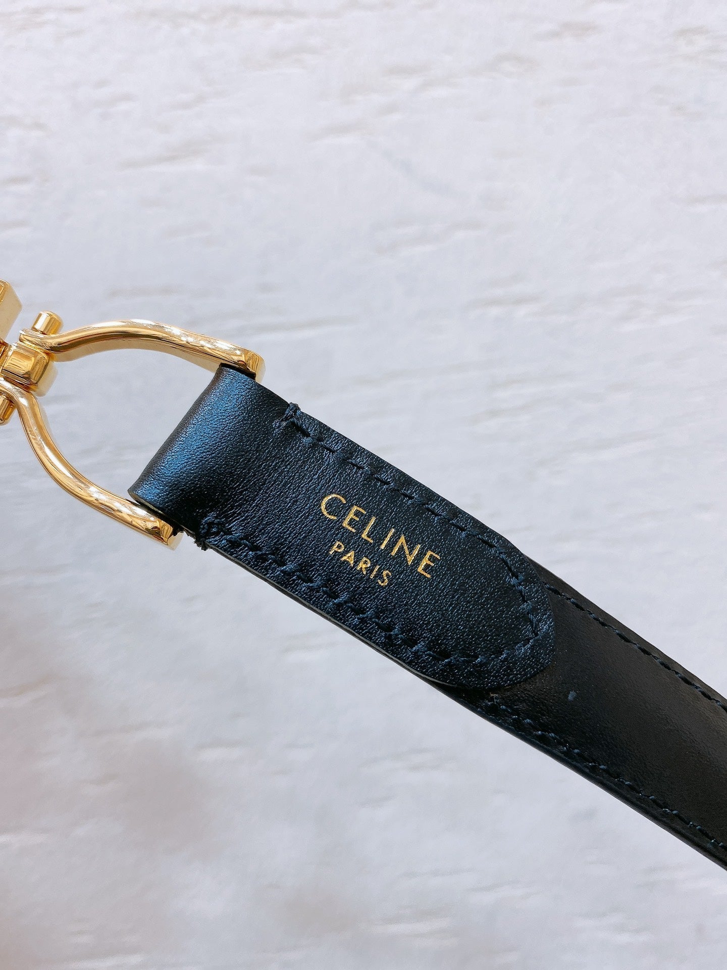 Hook & Loop 20mm TRIOMPHE Logo Square Adjustable Belt Black Calfskin Ghw