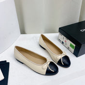 BALLET FLAT LIGHT BEIGE BLACK LAMBSKIN