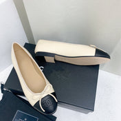 BALLET FLAT LIGHT BEIGE BLACK LAMBSKIN
