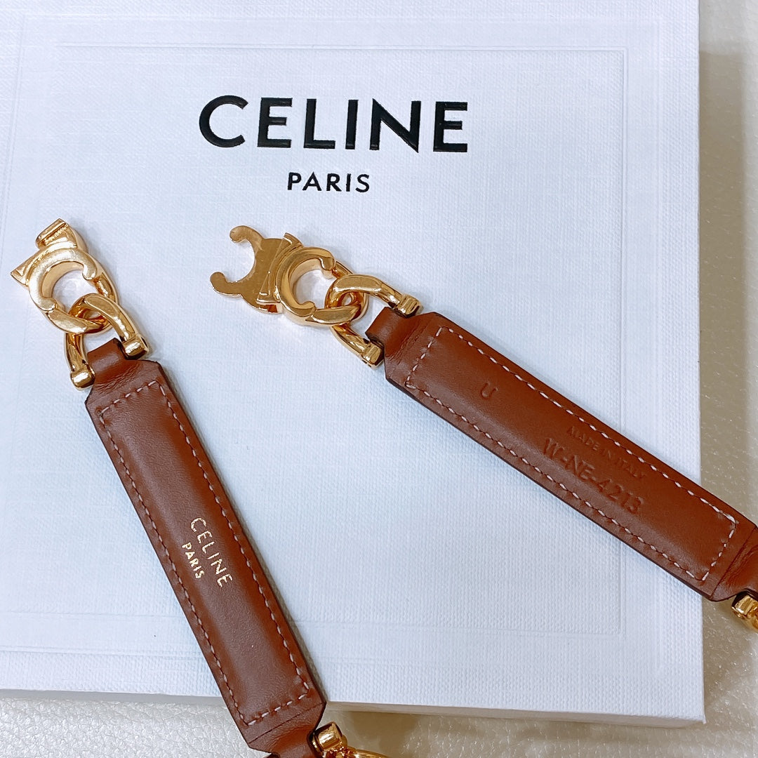 SMALL 18 MM GOURMETTE TRIOMPHE ADJUSTABLE BELT IN BRONZE BROWN LEATHER GOLD HARDWARE