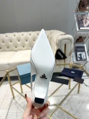 MEDIUM HEEL SLINGBACK ATTACHED CREATIVE FLOWERS IN WHITE PATENT CALFSKIN