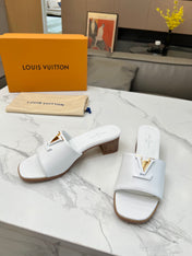LV 26S CAPRI HIGH-HEELED MULES IN WHITE CALFSKIN