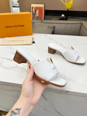 LV 26S CAPRI HIGH-HEELED MULES IN WHITE CALFSKIN
