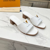 LV 26S CAPRI HIGH-HEELED MULES IN WHITE CALFSKIN