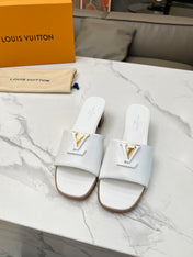 LV 26S CAPRI HIGH-HEELED MULES IN WHITE CALFSKIN