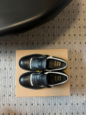 MIUMIU 26S FRINGE BUCKLE LOAFERS IN BLACK CALFSKIN