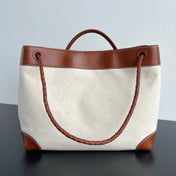 LARGE ANDIAMO 42 IN WHITE BROWN CALFSKIN AND CANVAS