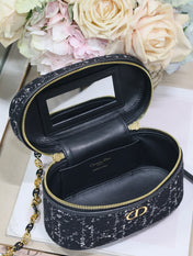 CARO 16 MINI VANITY CASE IN BLACK MACROCANNAGE TWEED