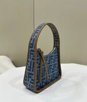 FENDI MEDIUM 27 BAG IN TRUE BLUE MONOGRAM DENIM GOLD HARDWARE