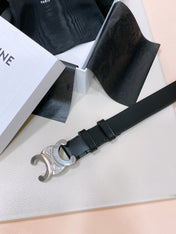 CL LARGE 30 MM TRIOMPHE BELT IN BLACK AND SILVER HARDWARE