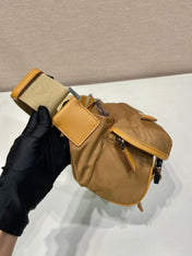 MESSENGER BAG 20 IN CIDER BROWN RE-NYLON AND CALFSKIN TRIM