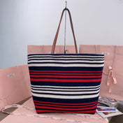 LARGE SHOPPING BAG 40 IN NATURAL MIX BLUE WOVEN RAFFIA LEATHER STRAP