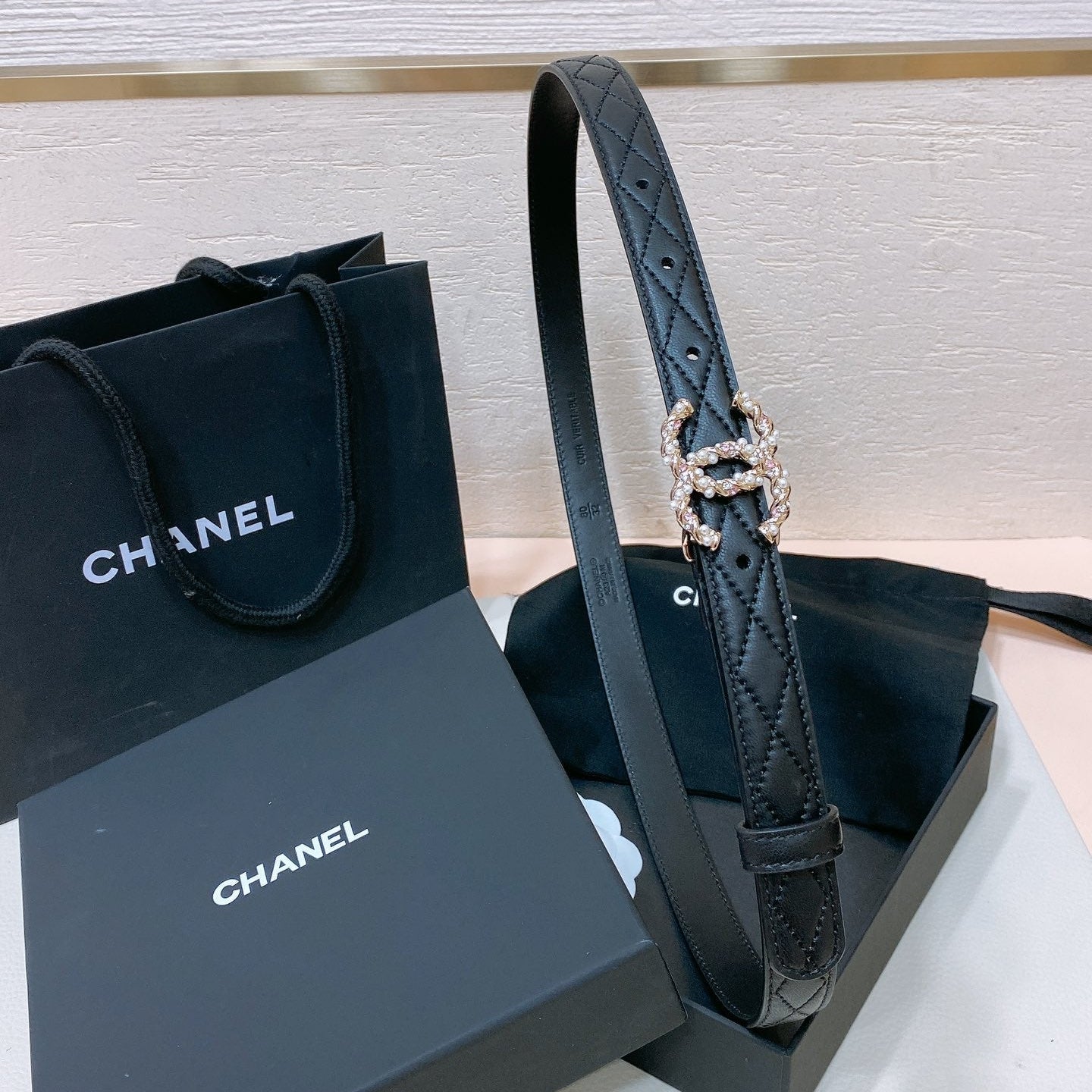 CHANEL 26S BELT 20 MM IN BLACK CALFSKIN 655206