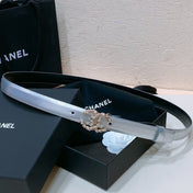 CC BELT 20MM IN SILVER GREY CALFSKIN GOLD HARDWARE ATTACH PEARLS