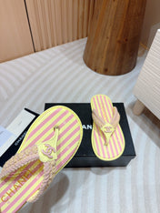 CC WOVEN FLIP FLOP YELLOW MIX PINK SHEEPSKIN