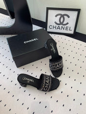 CC RHINESTONE LETTER HIGH HEELS BLACK AND WHITE LAMBSKIN