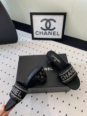 CC RHINESTONE LETTER HIGH HEELS BLACK AND WHITE LAMBSKIN