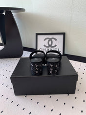 CC RHINESTONE LETTER HIGH HEELS BLACK AND WHITE LAMBSKIN