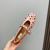 ALAIA MARY JANE SHOES IN LIGHT PINK LAMBSKIN GOLD MIX SILVER HARDWARE