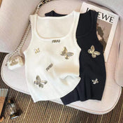 Miu Butterfly Embroidered Ribbed Tank Top