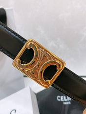 CL MEDIUM 25 MM TRIOMPHE BELT IN TAURILLON AND BLACK CALFSKIN GOLD HARDWARE