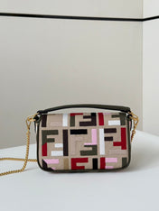 BAGUETTE CANVAS 19 BAG WITH MULTICOLOUR FF EMBROIDERY GOLD HARDWARE