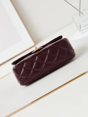 FLAP BAG WITH TOP HANDLE 25 IN WINE RED OIL-WAX LAMBSKIN GOLD HARDWARE