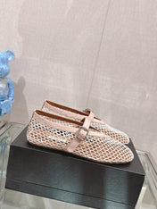 ALAIA BALLET FLATS IN NUDE BEIGE MESH