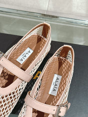 ALAIA BALLET FLATS IN NUDE BEIGE MESH
