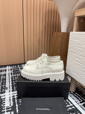 CC OXFORD SHOES IN WHITE TWEED AND CALFSKIN