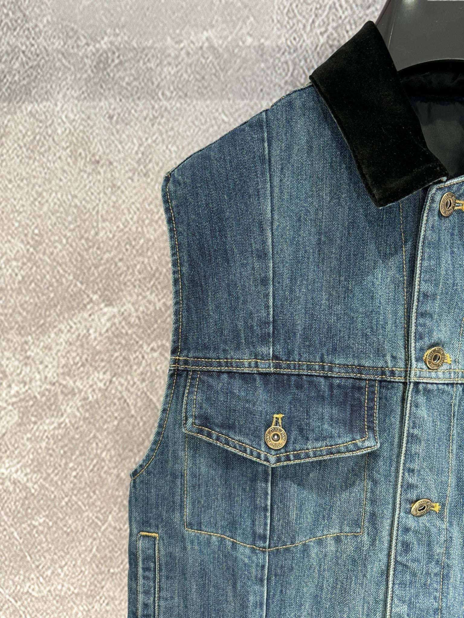 Miu Navy Denim Trucker Vest