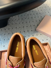 MIUMIU 26S CHUNKY SOLE LOAFERS IN TAN BROWN CALFSKIN