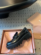 MIUMIU 26S PENNY LOAFERS IN BLACK SHINY CALFSKIN