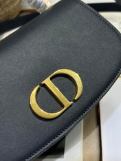 SMALL 19 MONTAIGNE AVENUE TOP HANDLE BAG BLUE DIOR OBLIQUE JACQUARD AND BLACK SMOOTH CALFSKIN 221158
