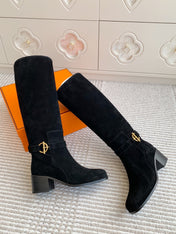 HM 25S TALL BOOTS 50 MM IN BLACK SUEDE WITH GOLD HARDWARE