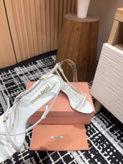 STRAP HIGH HEEL SANDALS IN WHITE SHINY LAMBSKIN