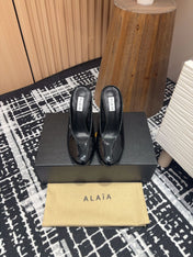 HIGH-HEEL 10 CM MULES IN BLACK PATENT CALFSKIN
