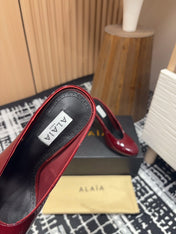 HIGH-HEEL 10 CM MULES IN BERRY RED PATENT CALFSKIN