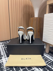 SLINGBACK HEEL 10 CM IN WHITE PATENT CALFSKIN