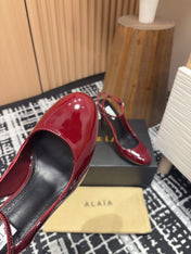 SLINGBACK HEEL 10 CM IN BERRY RED PATENT CALFSKIN
