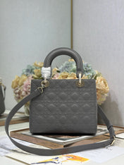 LADY SMALL BAG 24 IN GREY MACROCANNAGE LAMBSKIN GOLD HARDWARE